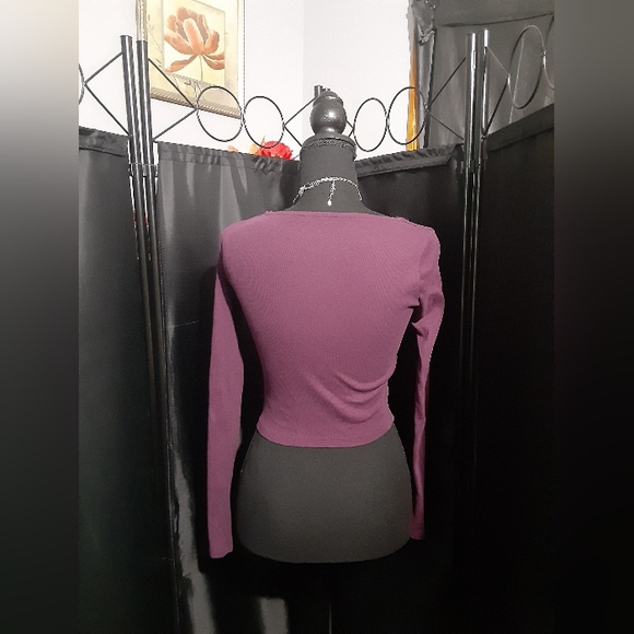 Zara Deep Purple Women's Ribbed Cropped Top Long Sleeve Size M Preppy Summer - Picture 5 of 7